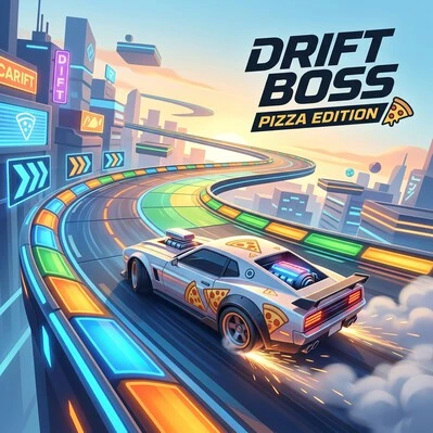 Drift Boss Pizza Edition drifting car on winding browser game track