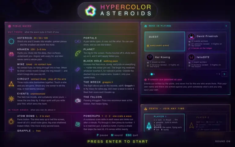 Play Hypercolor Asteroids Pizza Edition free online in your browser - no download or sign-up required